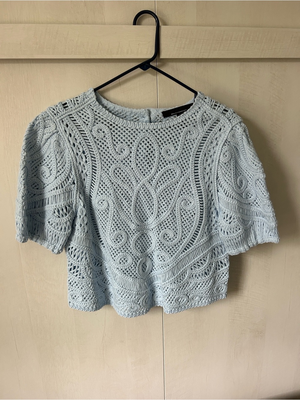 WHBM Light Blue Crochet Lace Short Sleeve Top